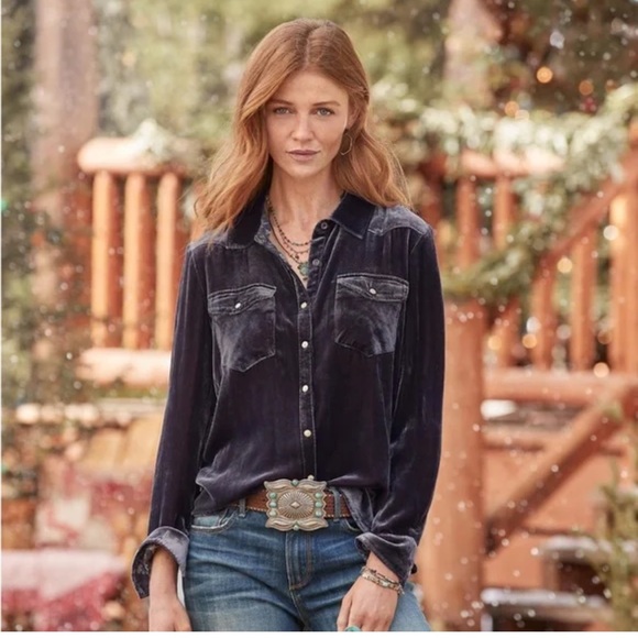 Sundance Tops - Sundance Women's Velvet Button Down Shirt - Dark Blue